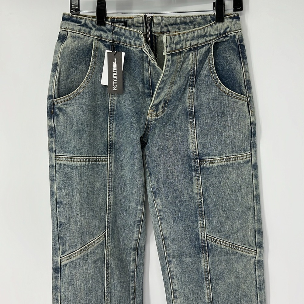 Pretty little thing NWT seam back fold over waist jeans women’s 8 petite - Picture 2 of 8